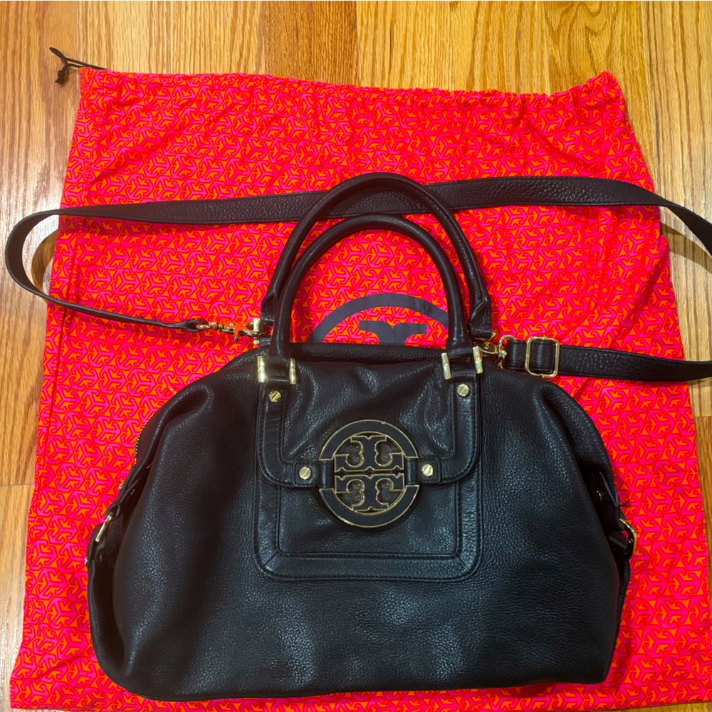 Tory Burch Black Satchel with Gold Accents